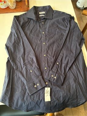 Michael Kors Navy Dot-Print Dress Shirt